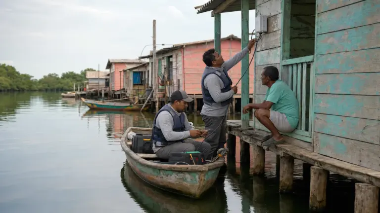 Palafitos: fibra óptica en la Ciénaga Grande